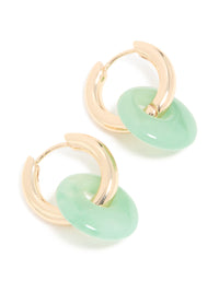 Gold Green Acrylic Drop Huggie Earrings - link has visual effect only