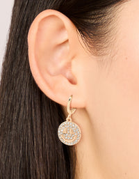 Gold Diamante Smiley Face Huggie Earrings - link has visual effect only