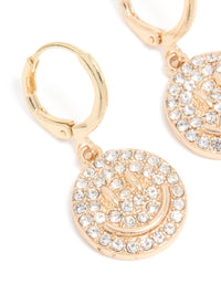 Gold Diamante Smiley Face Huggie Earrings - link has visual effect only