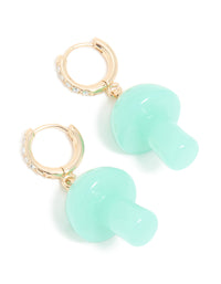 Gold Blue Mushroom Drop Huggie Earrings - link has visual effect only