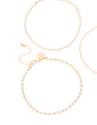 Gold Cubic Zirconia Tennis, Chain & Heart Anklets 3-Pack - link has visual effect only