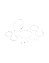 Silver Minimal Hoop & Stud Earrings 6-Pack - link has visual effect only