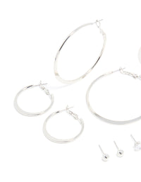 Silver Minimal Hoop & Stud Earrings 6-Pack - link has visual effect only