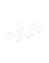 Silver Multi Shaped Hoop Earrings 6-Pack - link has visual effect only
