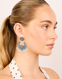 Antique Silver Boho Dangle Drop Earrings - link has visual effect only