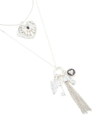 Antique Silver Heart & Arrow Boho Charm Layered Necklace - link has visual effect only