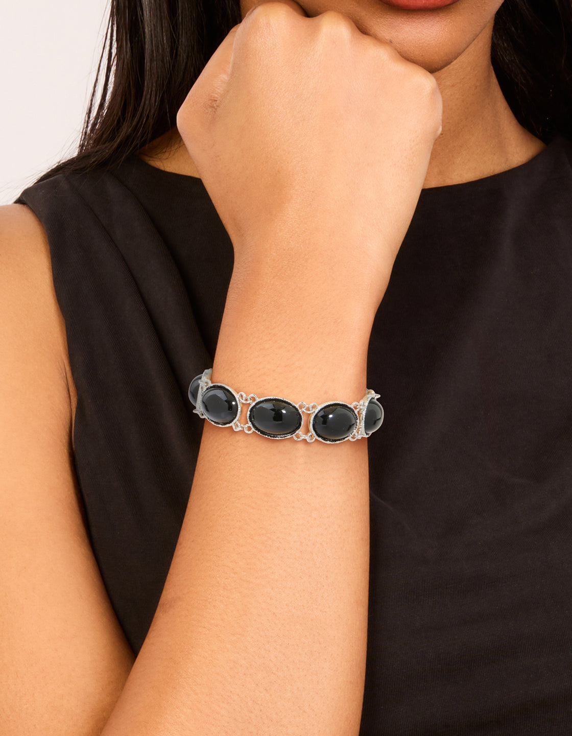 Silver Black Stone Multi Circle Bracelet