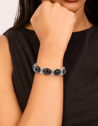 Silver Black Stone Multi Circle Bracelet - link has visual effect only