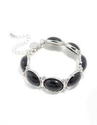 Silver Black Stone Multi Circle Bracelet - link has visual effect only