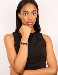 Silver Black Stone Multi Circle Bracelet - link has visual effect only
