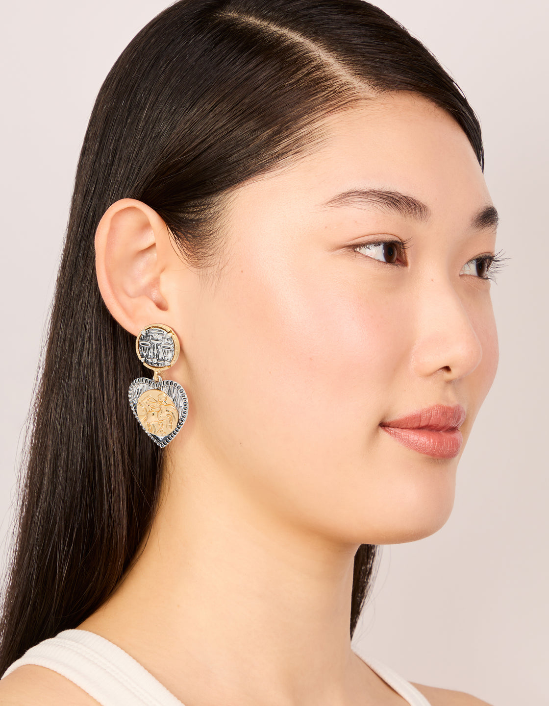 Antique Gold & Dark Blue Heart Drop Earrings