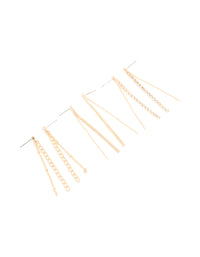 Gold Diamante Cup Chain Triple Row Long Drop Earrings 3-Pack - link has visual effect only