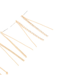 Gold Diamante Cup Chain Triple Row Long Drop Earrings 3-Pack - link has visual effect only