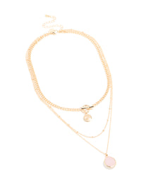 Gold Rose Quartz Semi-Precious Stone & Evil Eye Layered Necklace - link has visual effect only