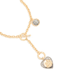 Antique Gold & Dark Blue Heart & Disc Y-Necklace - link has visual effect only