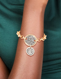 Mixed Metal Textured Disc Drop Charm Bracelet - link has visual effect only