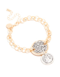 Mixed Metal Textured Disc Drop Charm Bracelet - link has visual effect only