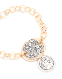 Mixed Metal Textured Disc Drop Charm Bracelet - link has visual effect only