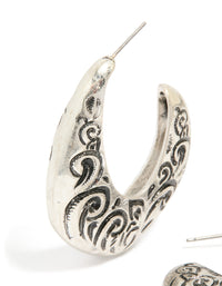 Silver Swirl Detail Hoop Earrings - link has visual effect only