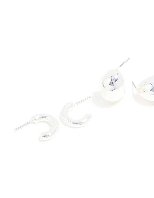 Silver Small Smooth Hoop Earrings 3-Pack