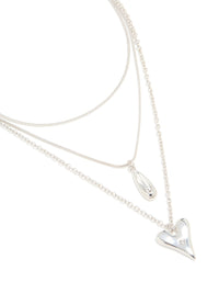 Silver Cubic Zirconia Heart & Teardrop Pendant Layered Necklace - link has visual effect only