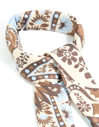 Chocolate Brown Pale Blue & White Floral Paisley Fabric Scarf - link has visual effect only