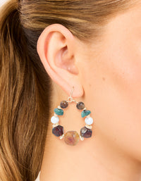 Gold Multicoloured Beaded Hoop Earrings - link has visual effect only