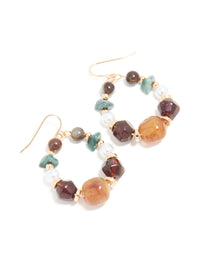Gold Multicoloured Beaded Hoop Earrings - link has visual effect only