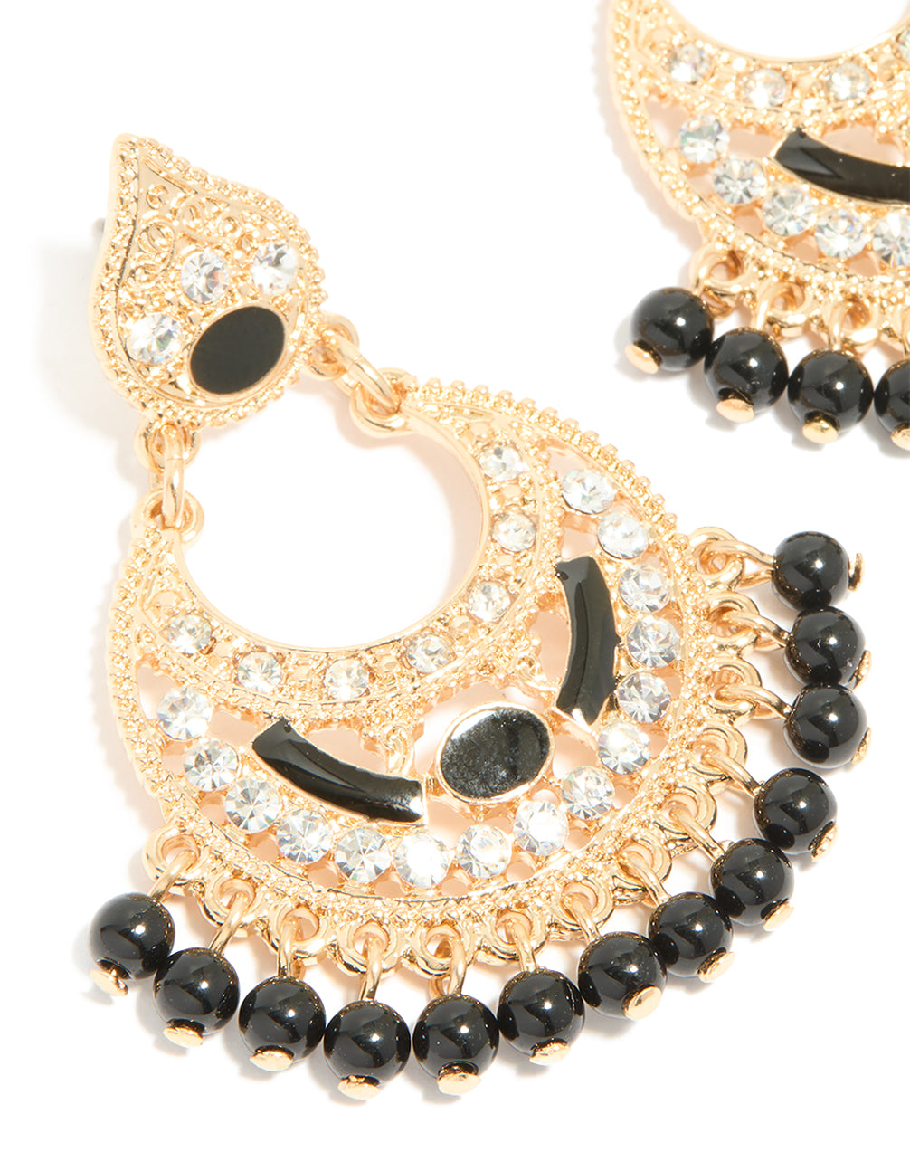 Gold Black Acrylic Diamante Drop Earrings