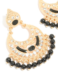Gold Black Acrylic Diamante Drop Earrings - link has visual effect only