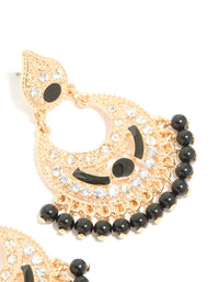 Gold Black Acrylic Diamante Drop Earrings - link has visual effect only