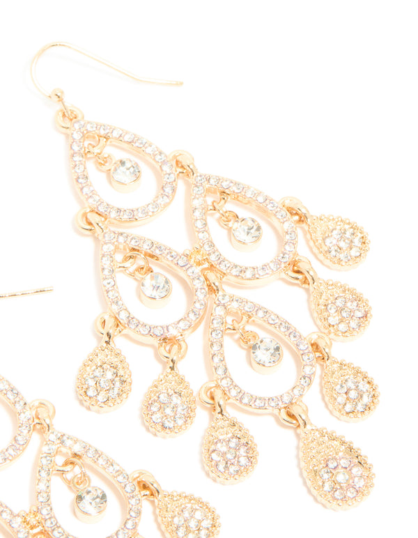 Gold Diamante Diamond Shaped Dangly Earrings