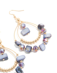 Gold Genuine Purple Shell & Beaded Double Teardrop Earrings - link has visual effect only