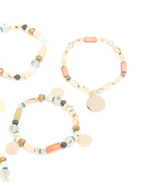 Gold Multicoloured Beaded Stretch Bracelets 5-Pack - link has visual effect only
