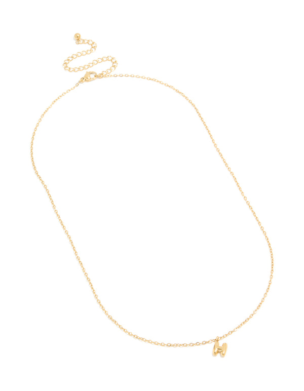 Waterproof Gold Plated Stainless Steel Mini Bubble Letter H Necklace