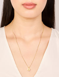 Waterproof Gold Plated Stainless Steel Mini Bubble Letter U Necklace - link has visual effect only