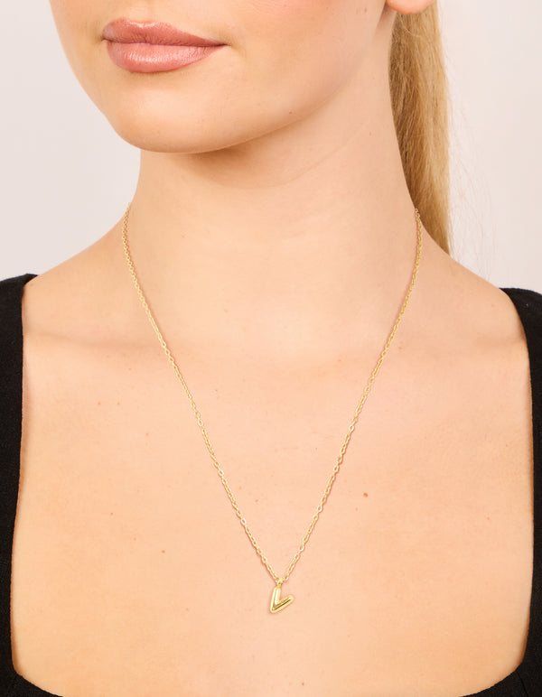 Waterproof Gold Plated Stainless Steel Mini Bubble Letter V Necklace