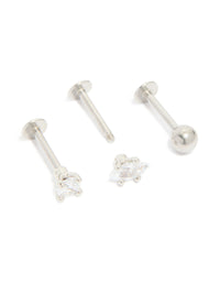 Surgical Steel Cubic Zirconia Marquise & Round Flat Back Studs 3-Pack - link has visual effect only