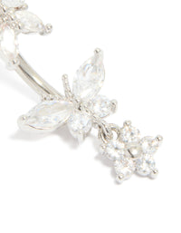 Surgical Steel Cubic Zirconia Butterflies & Flower Drop Belly Bar - link has visual effect only