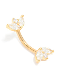 Gold Plated Surgical Steel Cubic Zirconia Trio Belly Bar - link has visual effect only