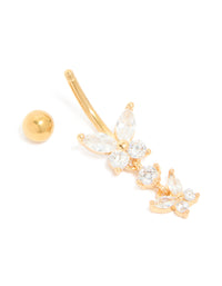 Gold Plated Surgical Steel Cubic Zirconia Double Butterfly Belly Bar - link has visual effect only