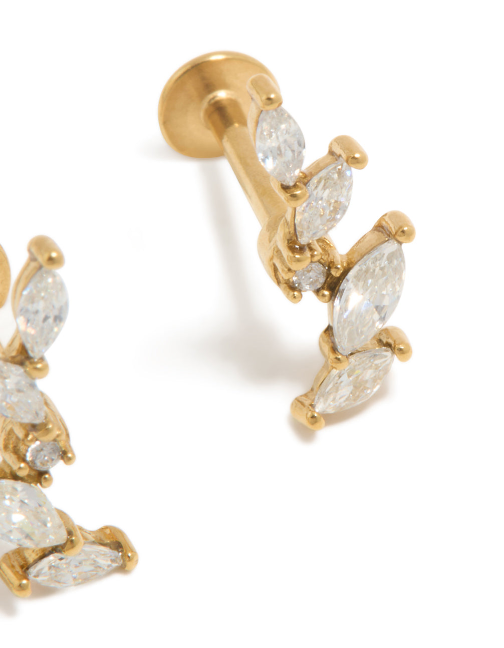Gold Plated Surgical Steel Cubic Zirconia Leaf Crawler Flat Back Studs