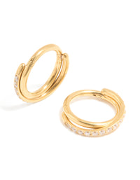 Gold Plated Surgical Steel Cubic Zirconia Crossover Double Sleeper Earrings - link has visual effect only