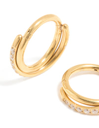 Gold Plated Surgical Steel Cubic Zirconia Crossover Double Sleeper Earrings - link has visual effect only