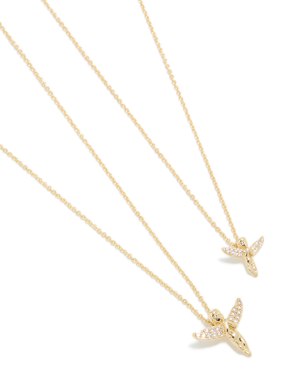 Gold Plated Cubic Zirconia Flying Angel Necklaces 2-Pack