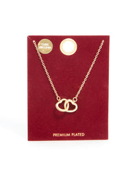 Gold Plated Cubic Zirconia Pave Heart Link Necklace - link has visual effect only