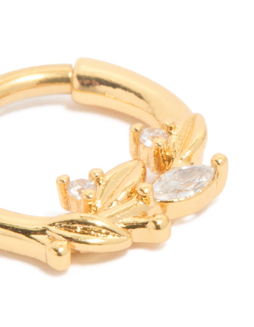 Gold Plated Titanium Cubic Zirconia Leaf Vine Clicker Ring