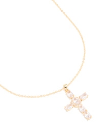 Gold Plated Cubic Zirconia Large Oval Cross Necklace - link has visual effect only