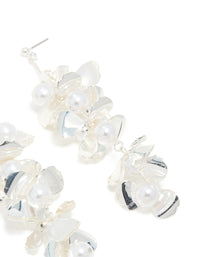 Silver Pearls & Bold Flower Drop Earrings - link has visual effect only
