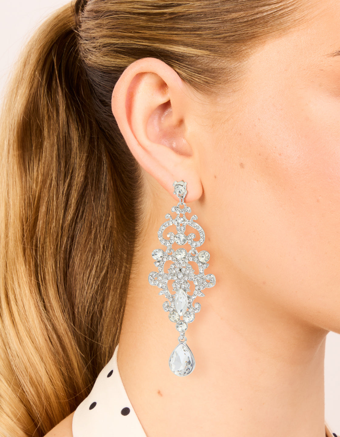 Silver Diamante Fancy Swirl Drop Earrings